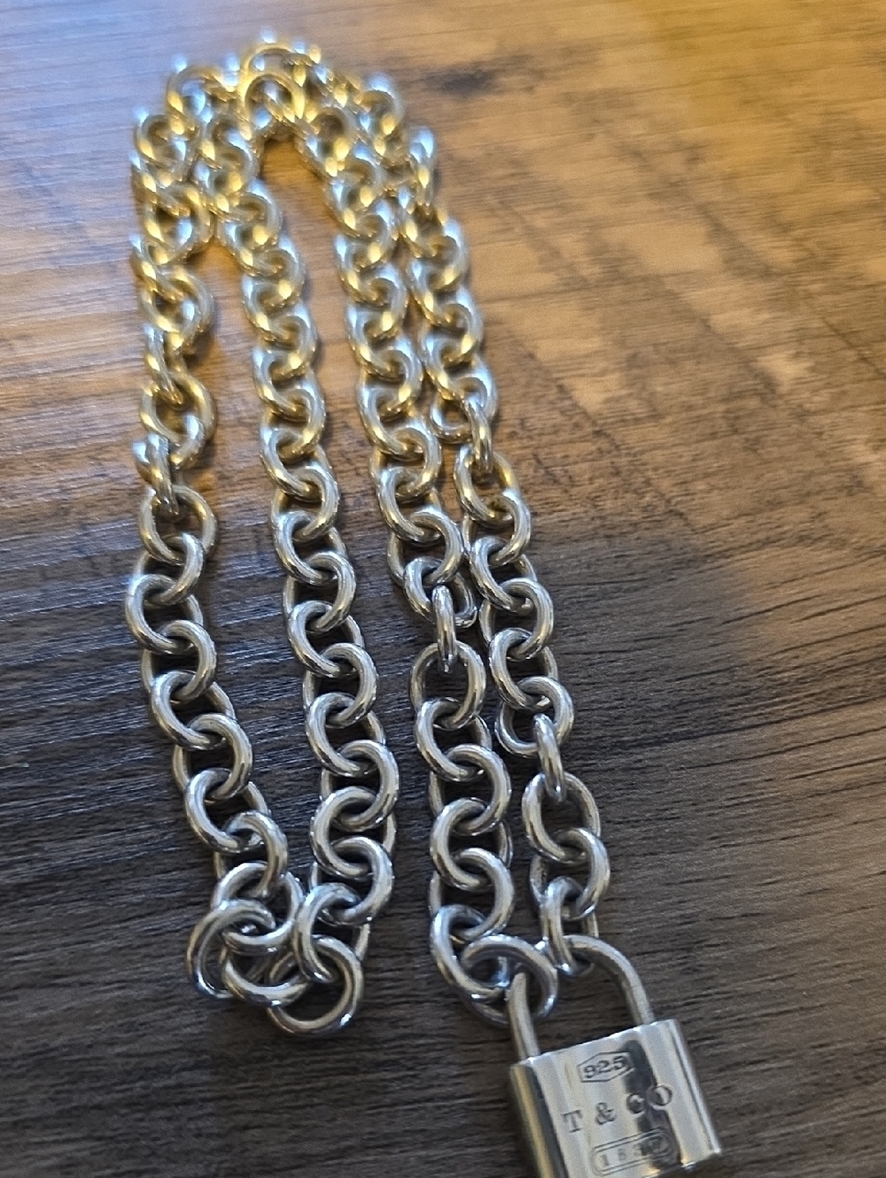 Tiffany & Co. Silver Link Necklace with Padlock Charm - Picture 3 of 5